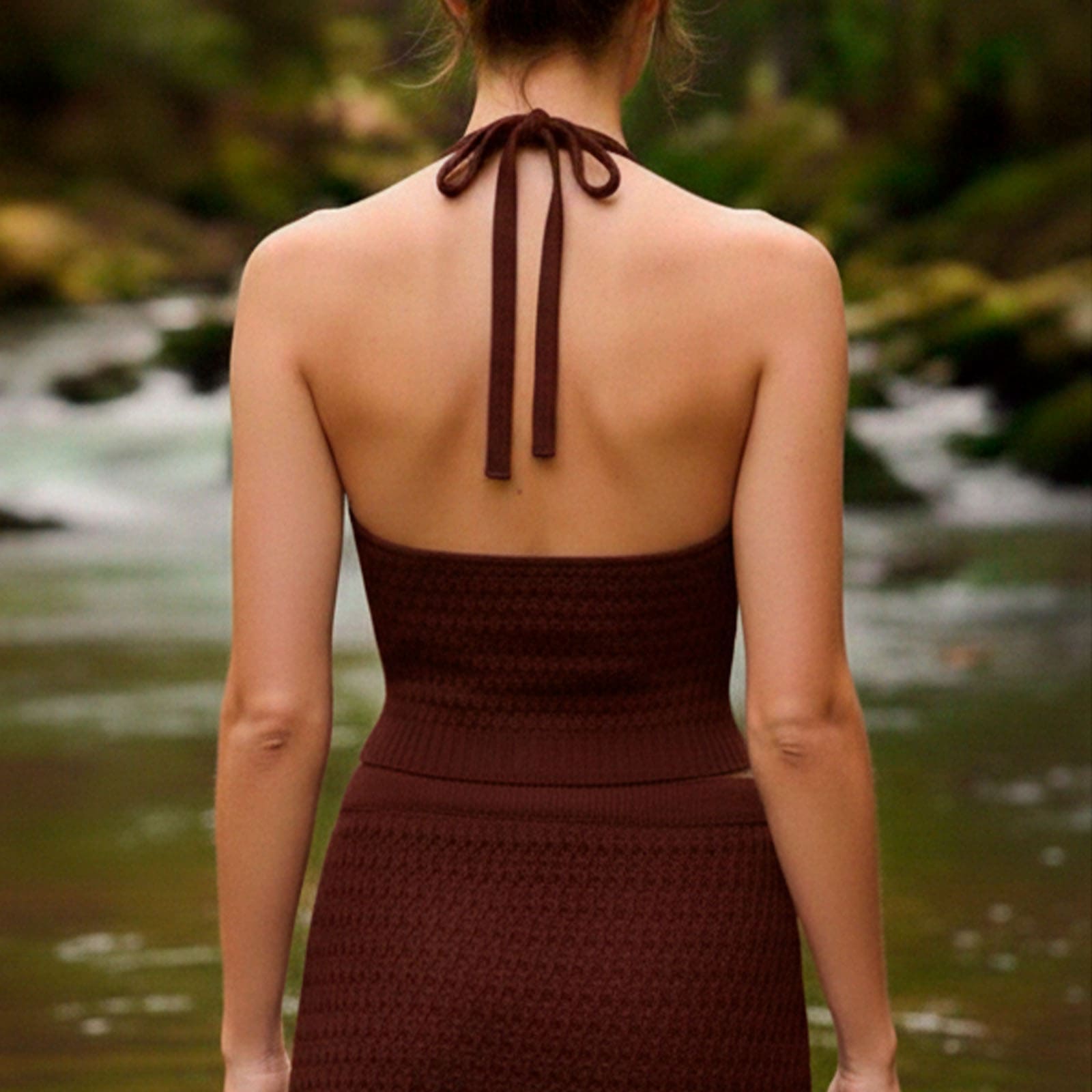 CONJUNTO MUJER TOP HALTER HILO ALGODON 358-26 COLOR CHOCOLATE - 4