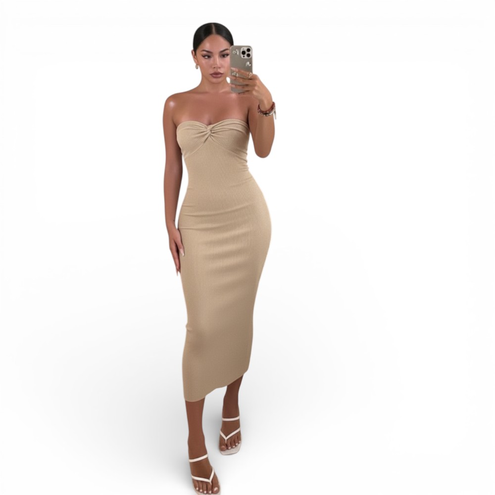 VESTIDO MUJER MOÑO EVO HILO G359-22 COLOR BEIGE - 1