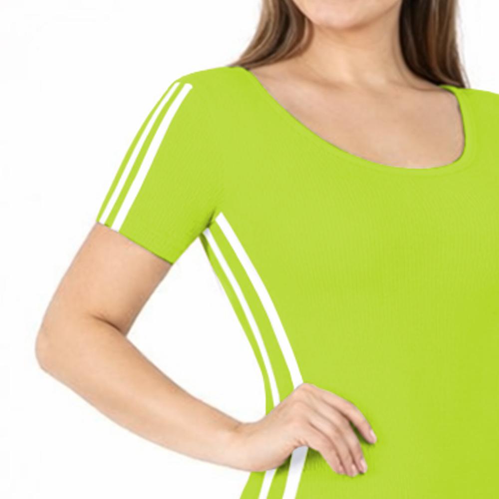 VESTIDO RAYADO MANGA CORTA AMARRE ATRAS RIB GRUESO TIC-16 COLOR LIMON - 3