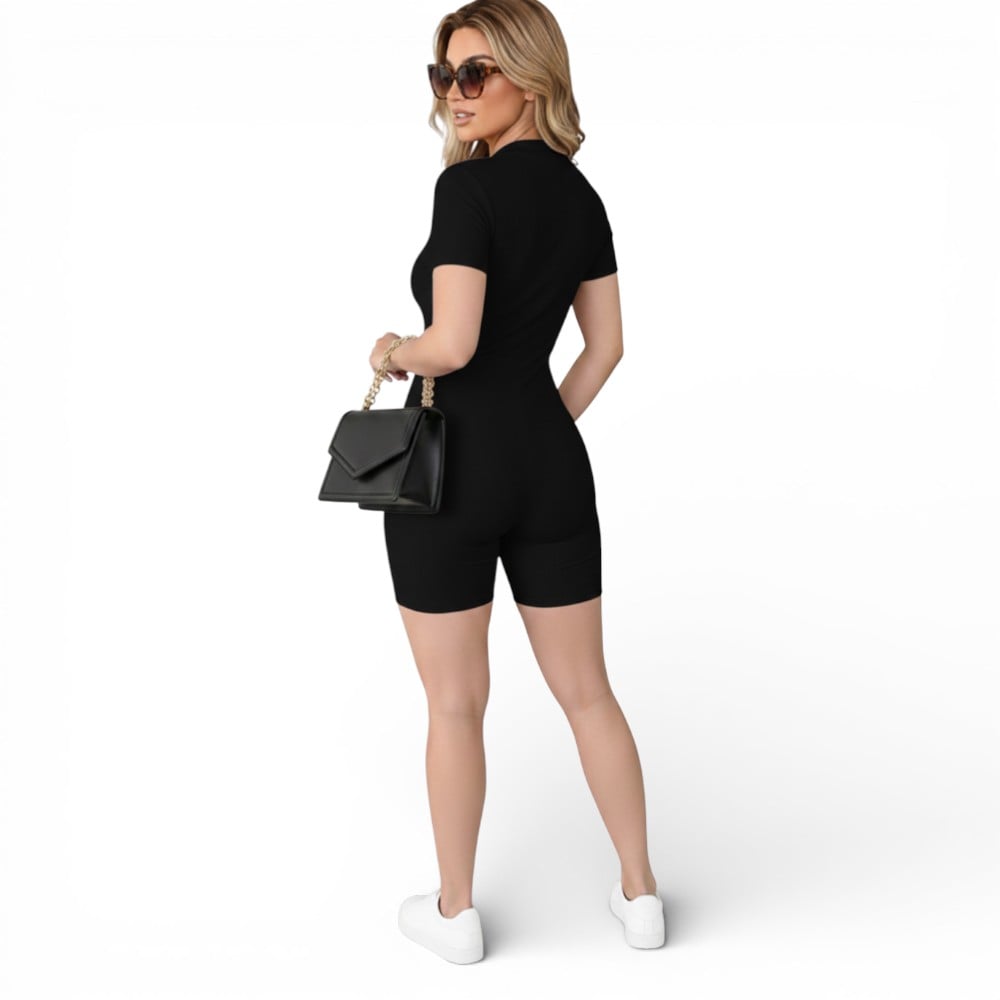 ENTERIZO MUJER SHORT CIERRE RIB GRUESO ALGODON TIC-20 COLOR NEGRO - 3