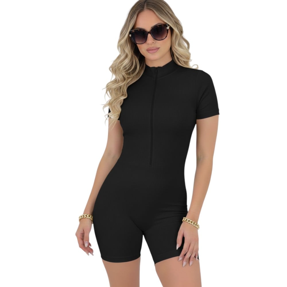 ENTERIZO MUJER SHORT CIERRE RIB GRUESO ALGODON TIC-20 COLOR NEGRO - 4