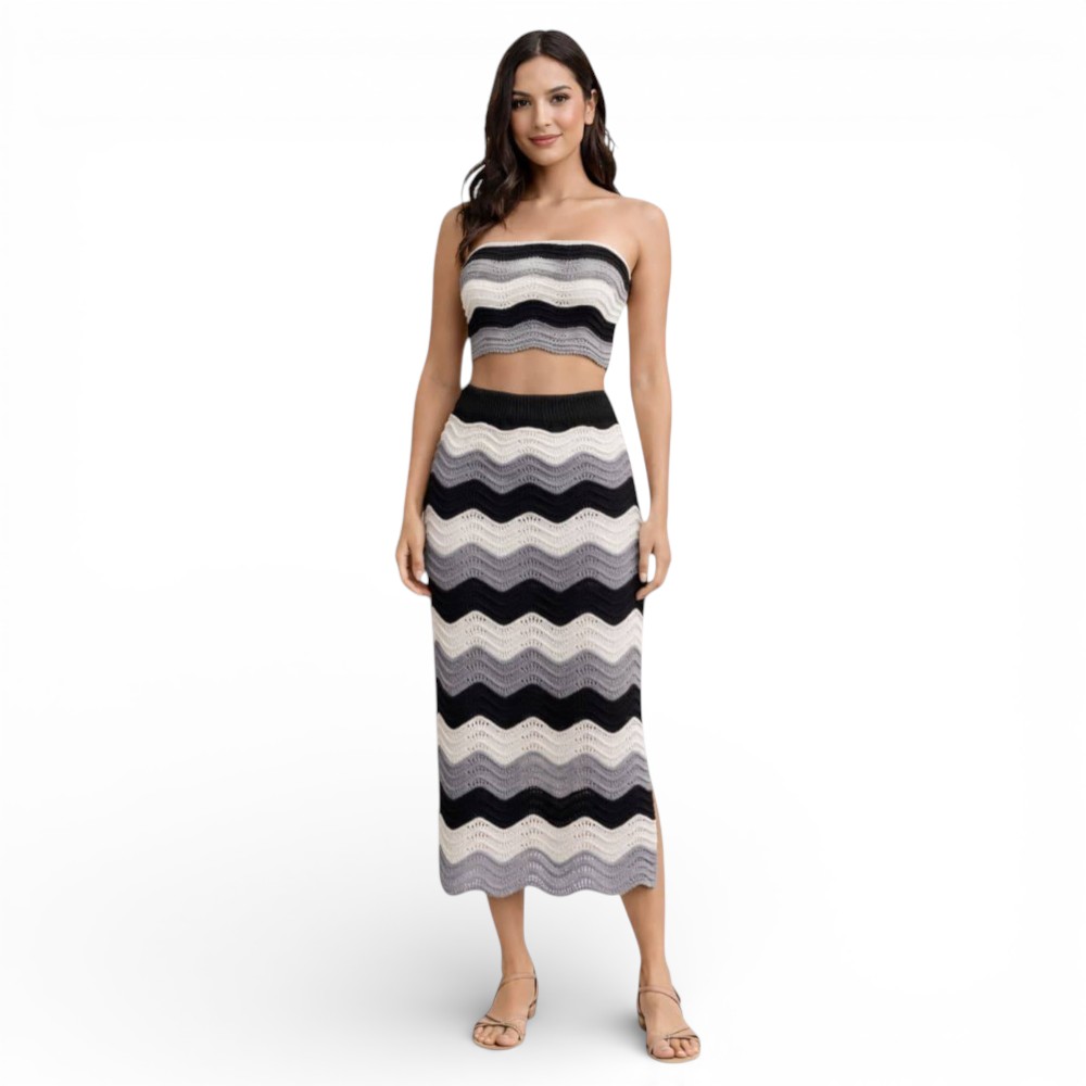 CONJUNTO MUJER HILO TEJIDO BEELA MAXI 463-30 COLOR GRIS - 1