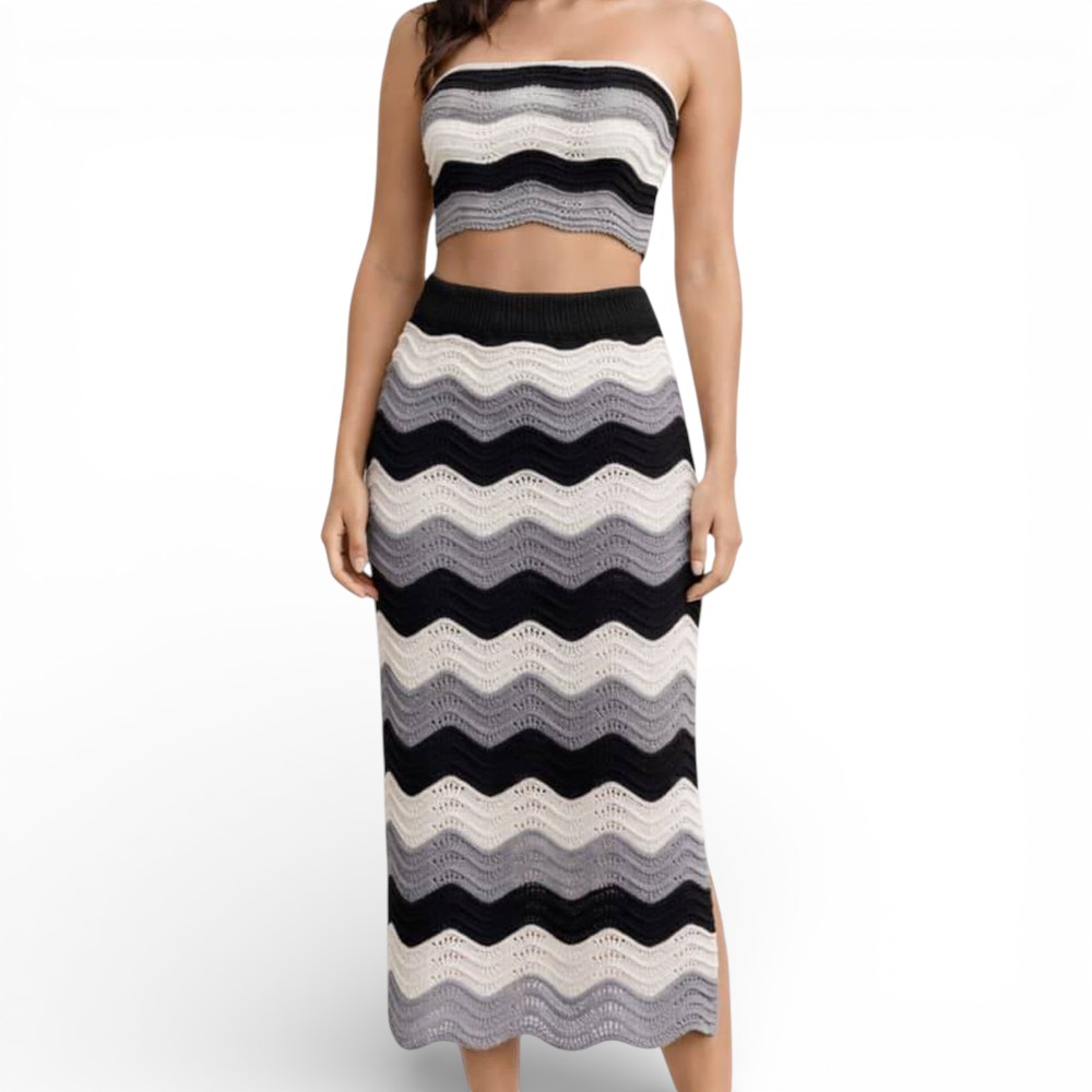 CONJUNTO MUJER HILO TEJIDO BEELA MAXI 463-30 COLOR GRIS - 2