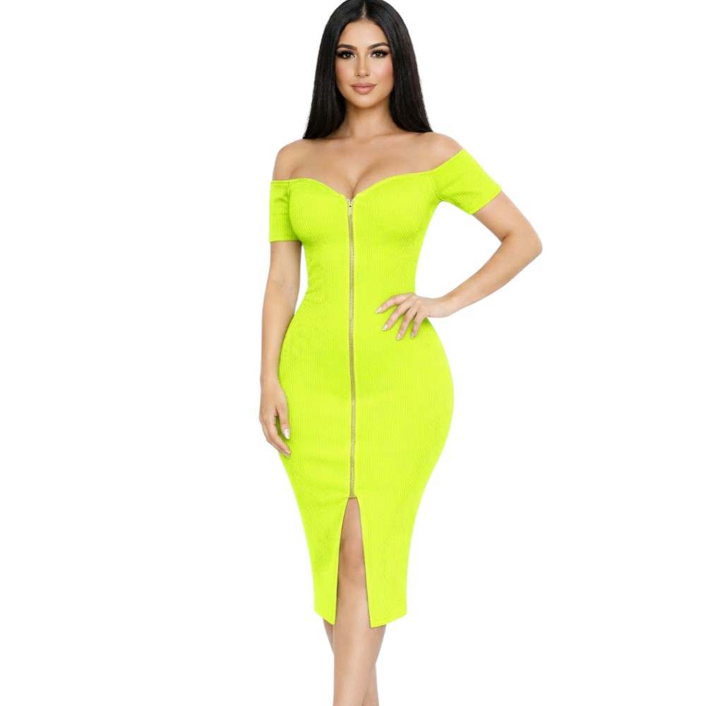 VESTIDO CIERRE MANGA CORTA RIB GRUESO TIC201-20 COLOR LIMON - 3