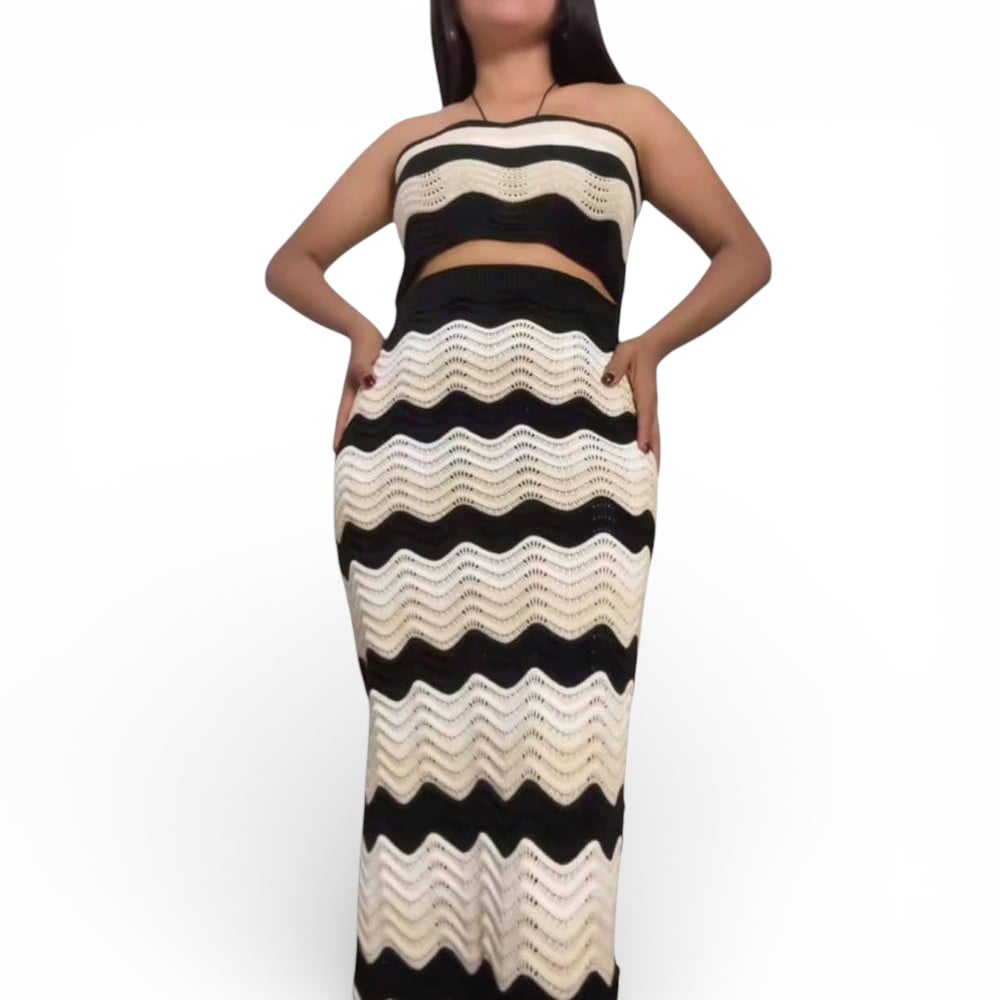 CONJUNTO MUJER HILO TEJIDO BEELA MAXI 463-30 COLOR BEIGE - 2