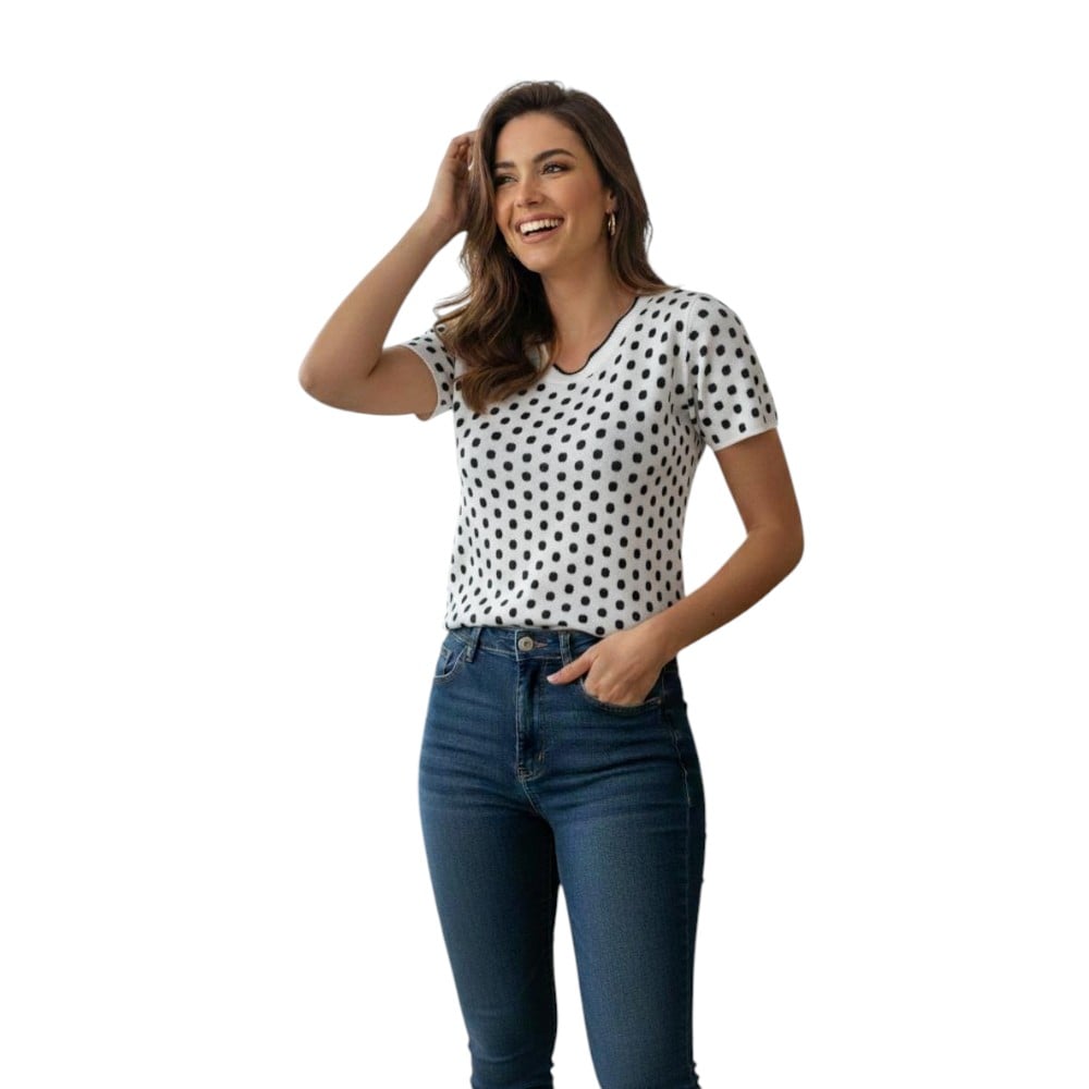 POLO MUJER PUNTOS HILO DOMI 464-18 TACTO ALGODON COLOR PERLA - 2