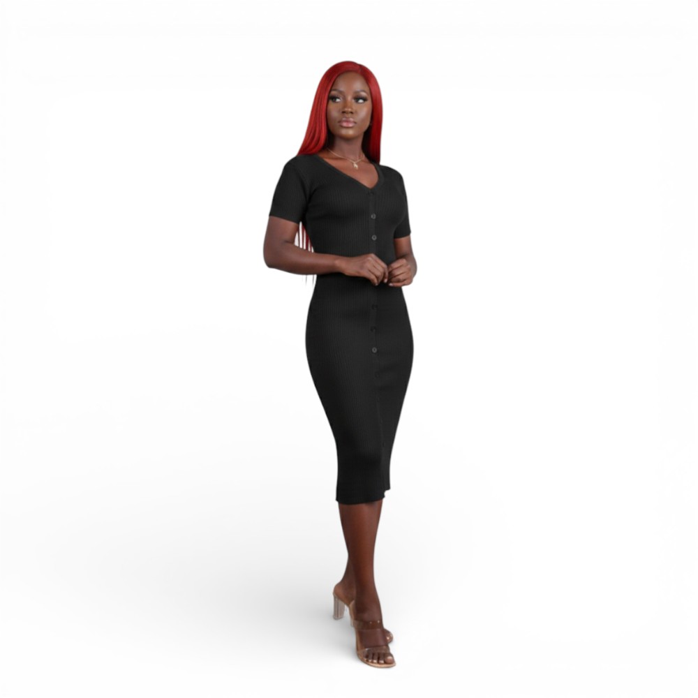 VESTIDO MCORTA HILO BOTONES 359-32 COLOR NEGRO - 1