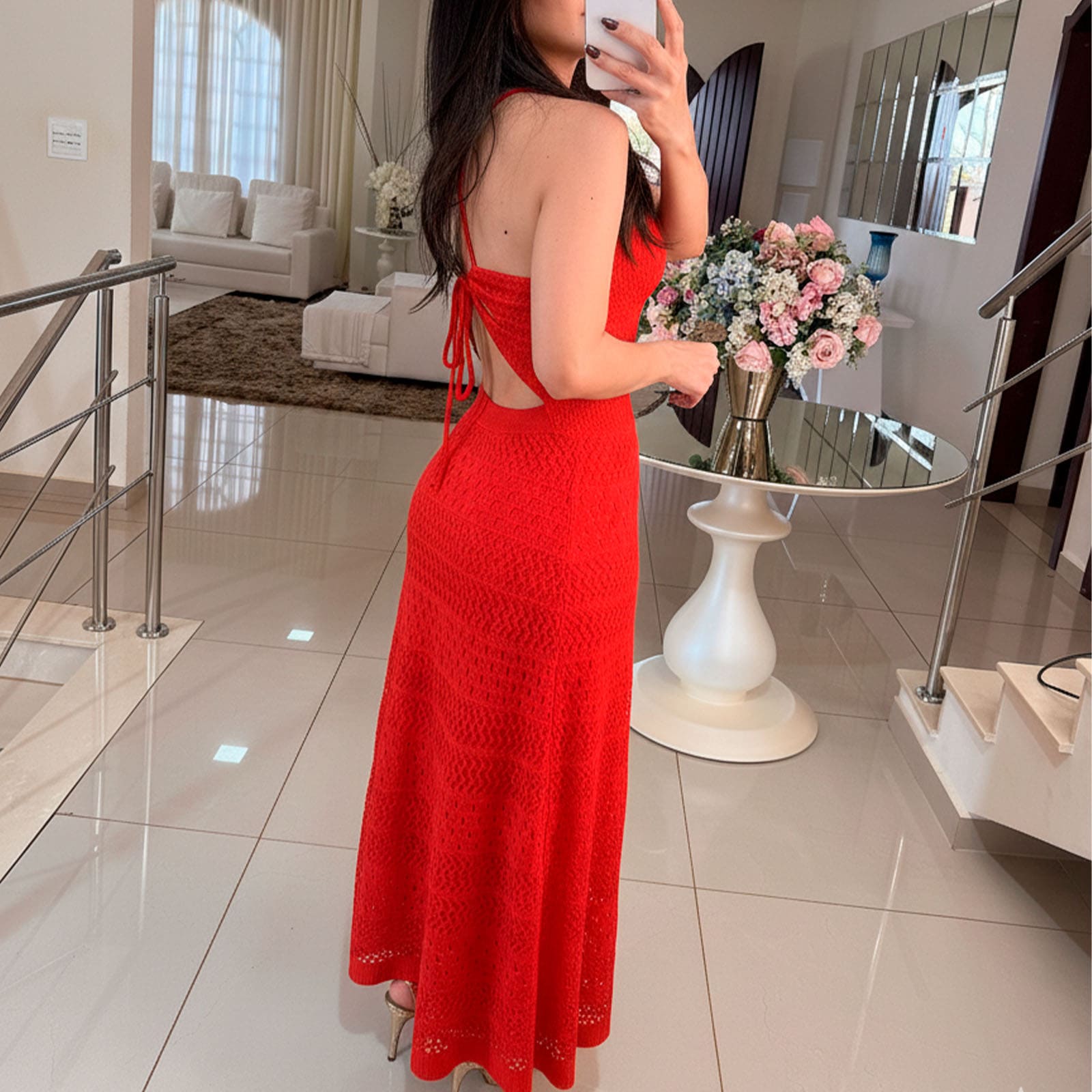 VESTIDO HILO MAXI ECOREYNA 463A-35 COLOR ROJO - 3