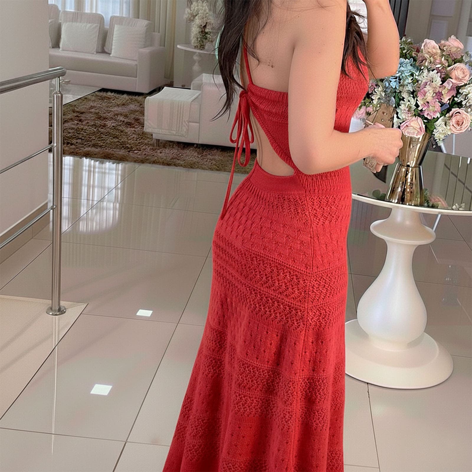 VESTIDO HILO MAXI ECOREYNA 463A-35 COLOR ROJO - 4