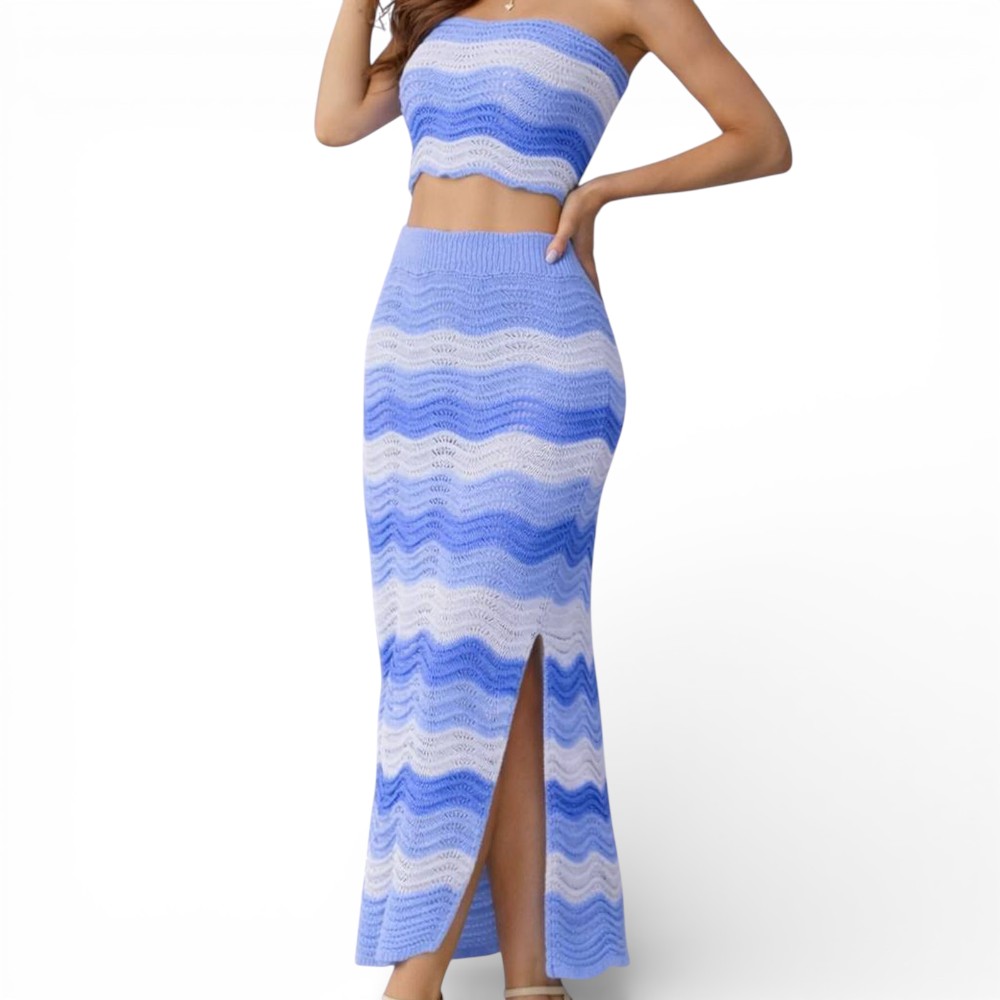CONJUNTO MUJER HILO TEJIDO BEELA MAXI 463-30 COLOR CELESTE - 2