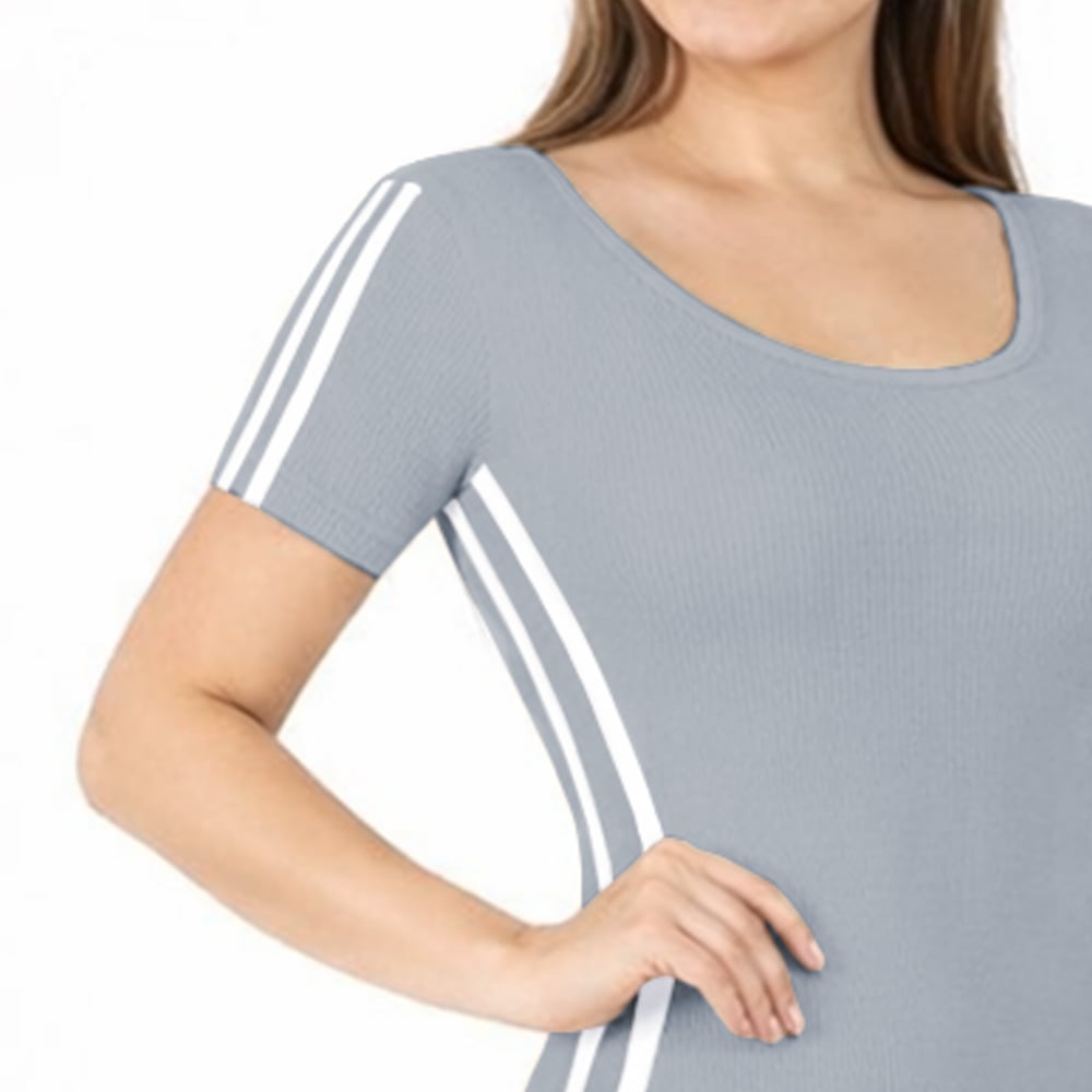 VESTIDO RAYADO MANGA CORTA AMARRE ATRAS RIB GRUESO TIC-16 COLOR PLOMO MELANGE - 4