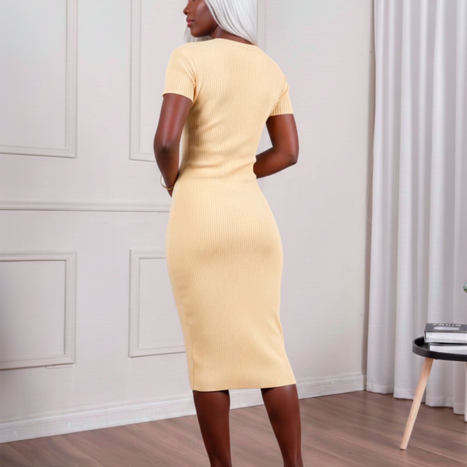 VESTIDO MCORTA HILO BOTONES 359-32 COLOR AMARILLO - 4