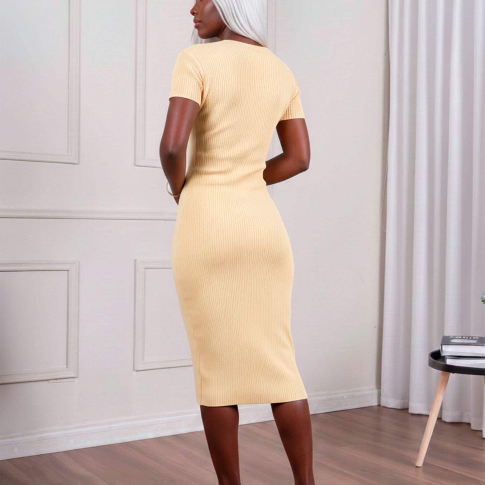 VESTIDO MCORTA HILO BOTONES 359-32 COLOR AMARILLO - 4
