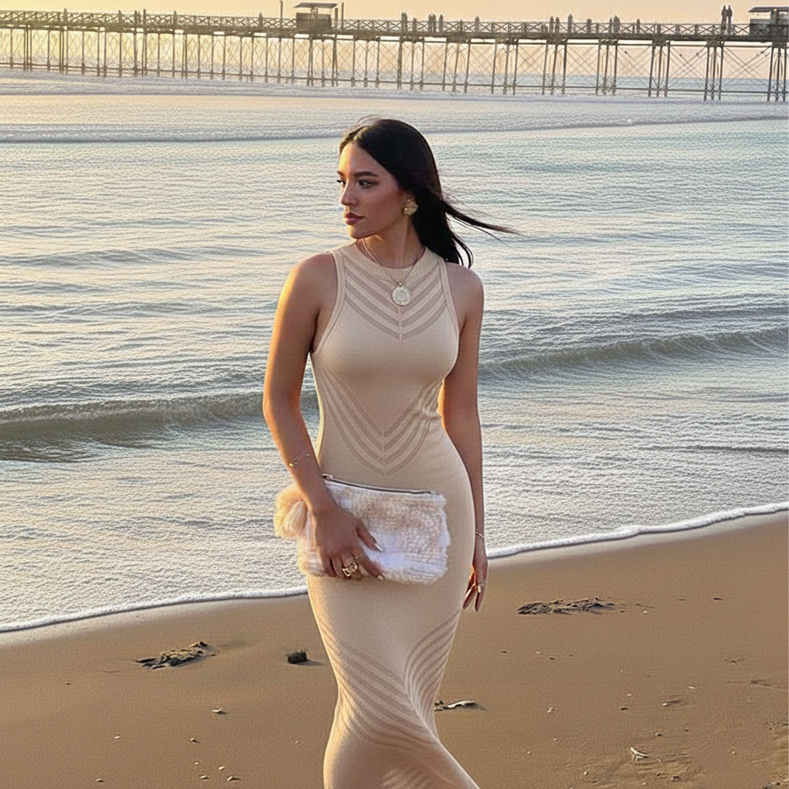 VESTIDO HILO TRANSLUCIDO M.CERO 359-26 COLOR BEIGE - 1