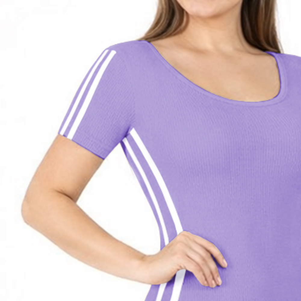 VESTIDO RAYADO MANGA CORTA AMARRE ATRAS RIB GRUESO TIC-16 COLOR LILA - 4