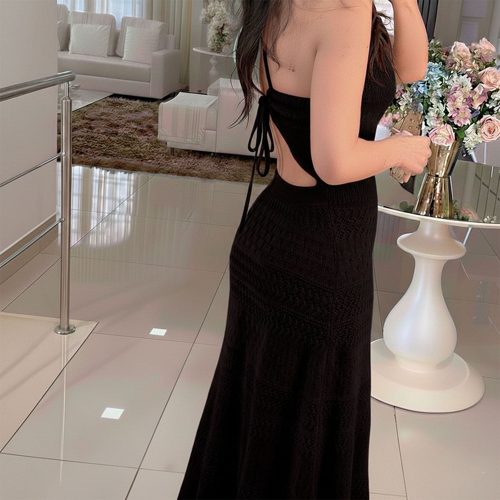 VESTIDO HILO MAXI ECOREYNA 463A-35 COLOR NEGRO - 3