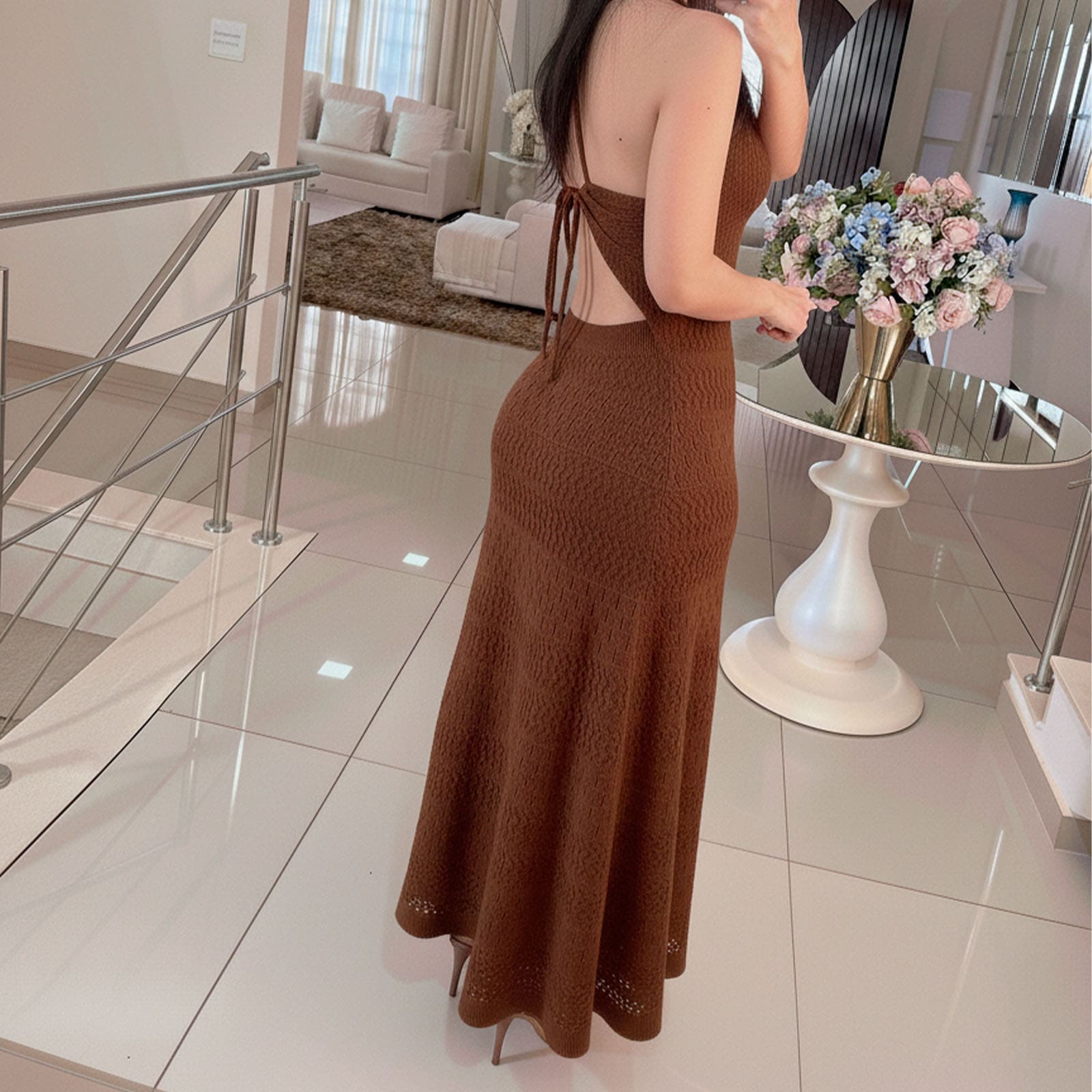 VESTIDO HILO MAXI ECOREYNA 463A-35 COLOR CHOCOLATE - 2