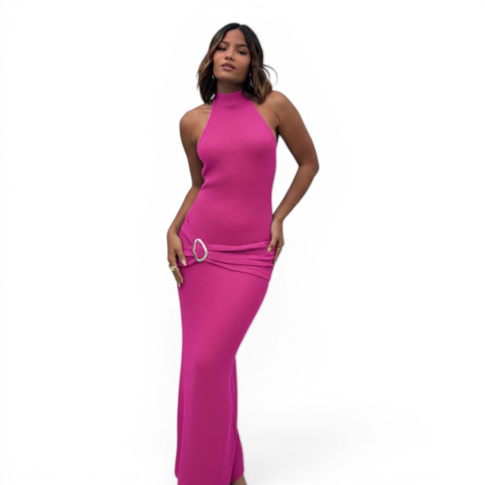 VESTIDO HALTER MAXI HILO COQUETA 463A-33 COLOR FUCSIA - 1