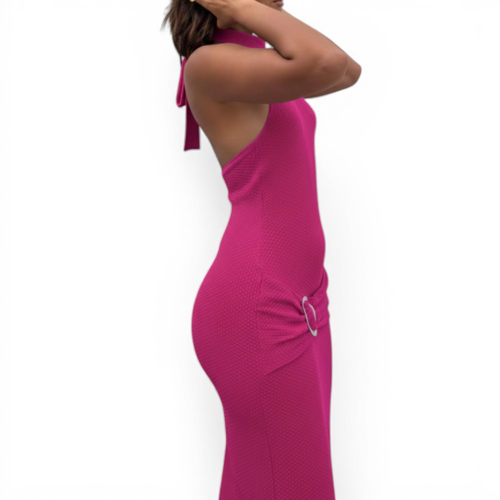 VESTIDO HALTER MAXI HILO COQUETA 463A-33 COLOR FUCSIA - 2