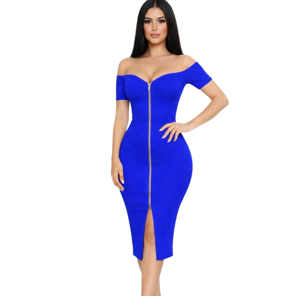 VESTIDO CIERRE MANGA CORTA RIB GRUESO TIC201-20 COLOR AZULINO - 2