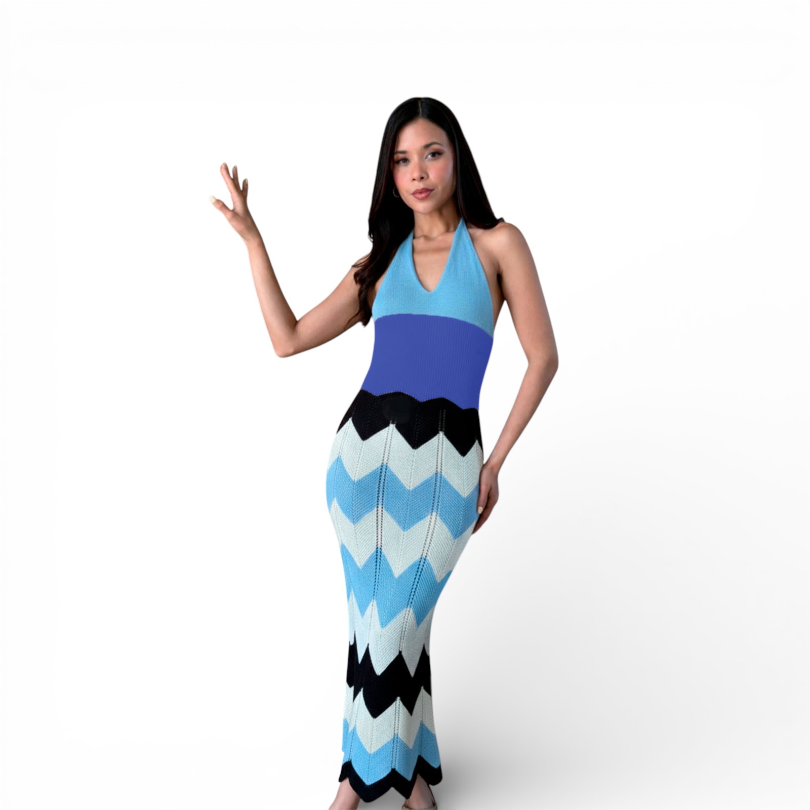 VESTIDO MUJER ALOJA MAXI 359-28 COLOR CELESTE - 1