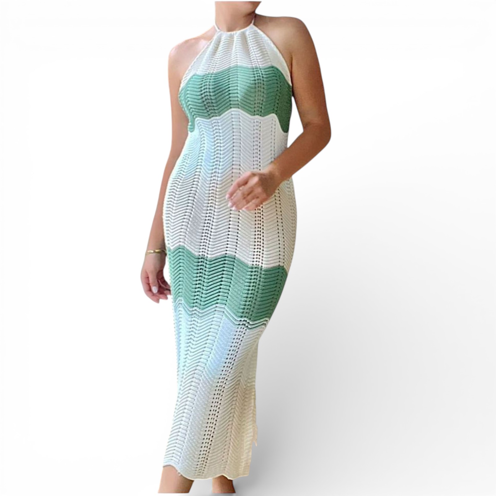 VESTIDO HILO OLAS 359-28 COLOR VERDE - 1