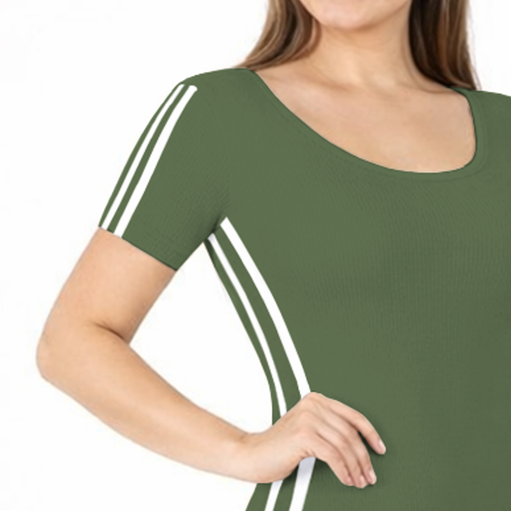 VESTIDO RAYADO MANGA CORTA AMARRE ATRAS RIB GRUESO TIC-16 COLOR MILITAR - 2
