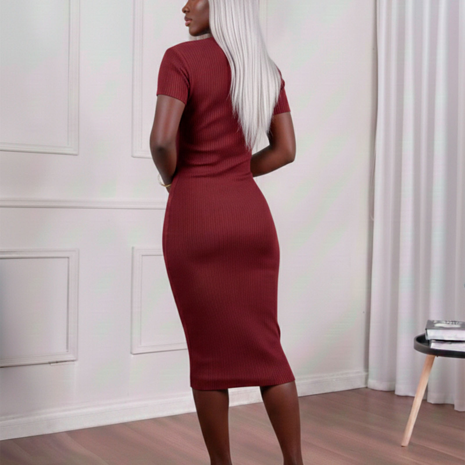 VESTIDO MCORTA HILO BOTONES 359-32 COLOR VINO - 3