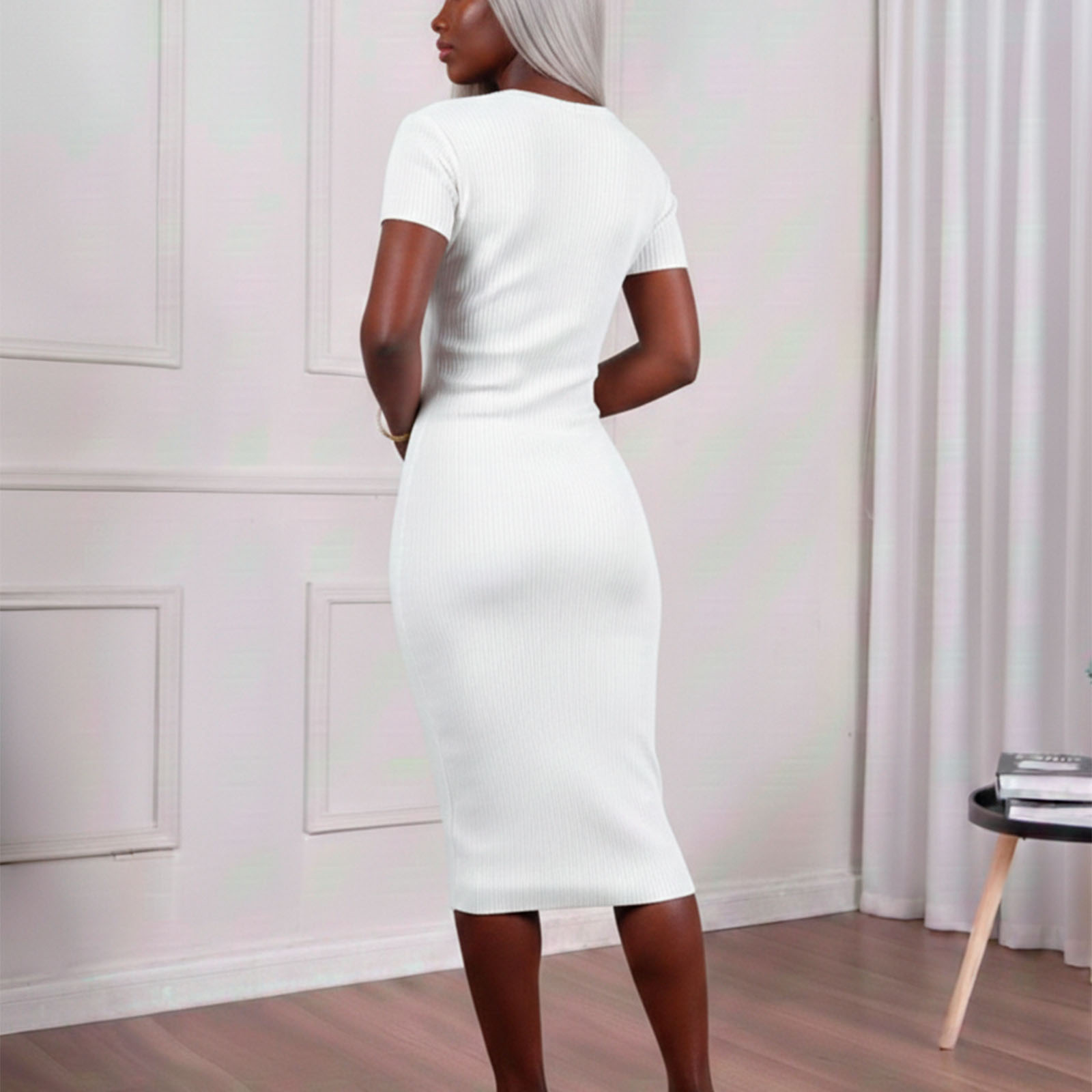 VESTIDO MCORTA HILO BOTONES 359-32 COLOR PERLA - 4