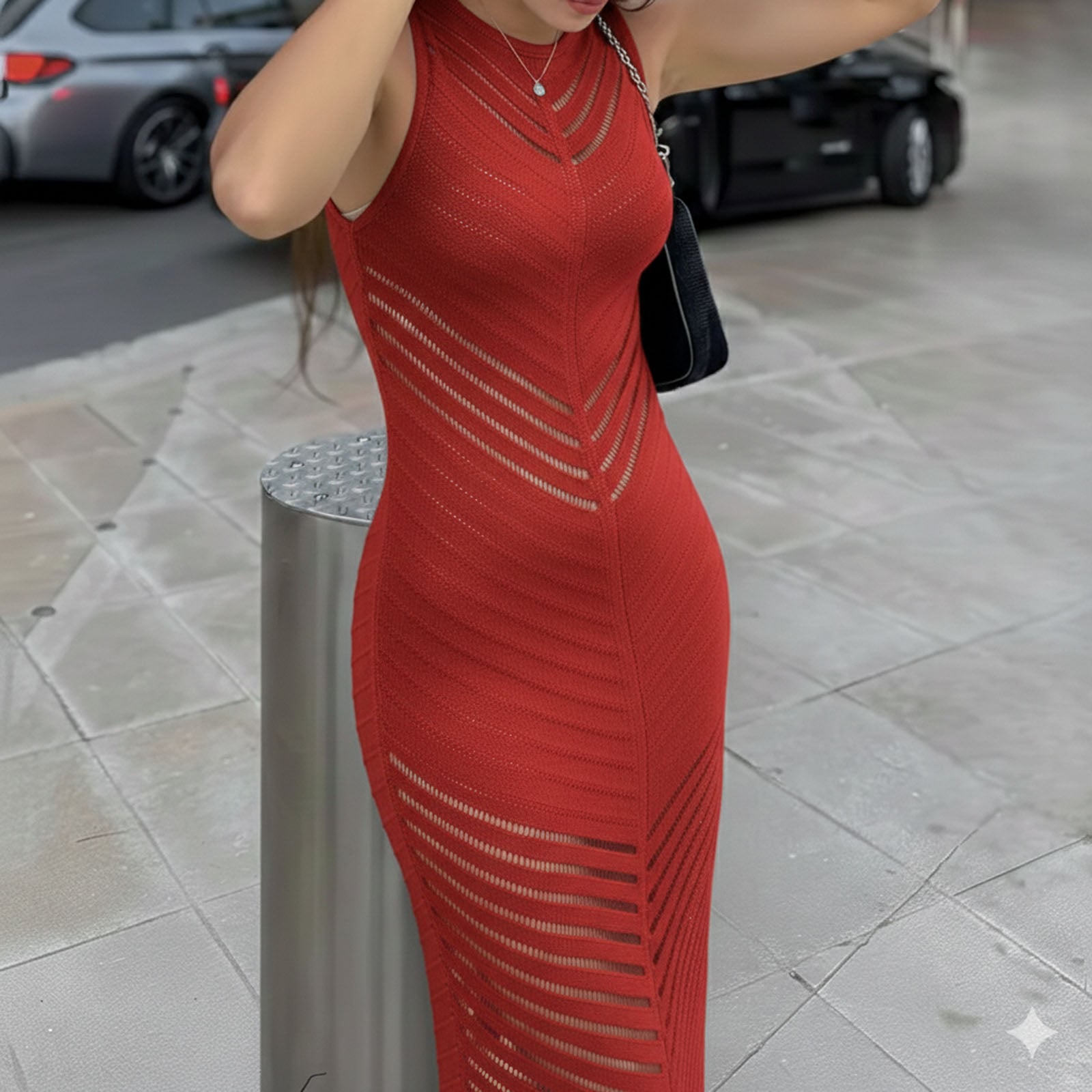 VESTIDO HILO TRANSLUCIDO M.CERO 359-26 COLOR ROJO - 2