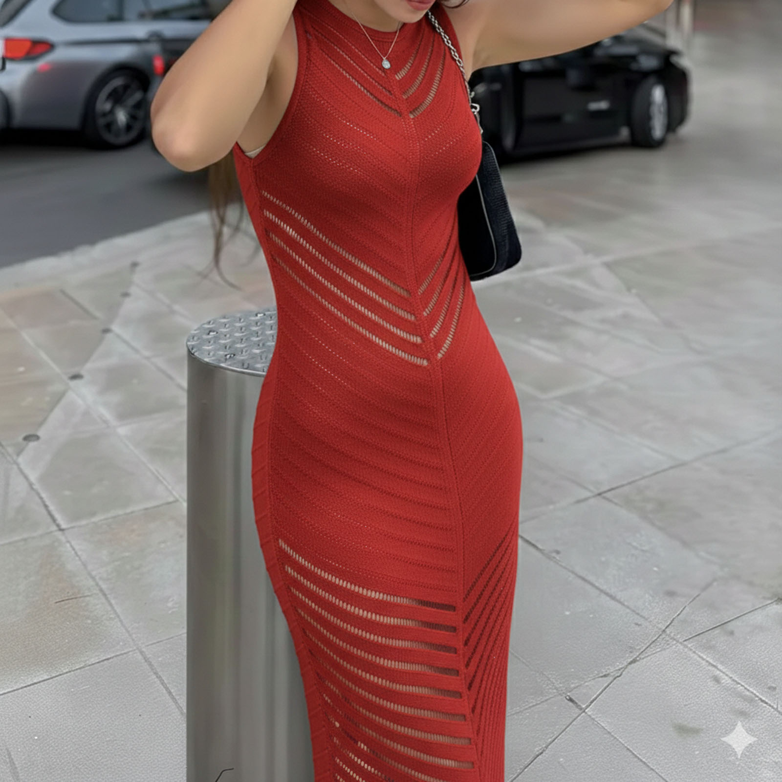 VESTIDO HILO TRANSLUCIDO M.CERO 359-26 COLOR ROJO - 2