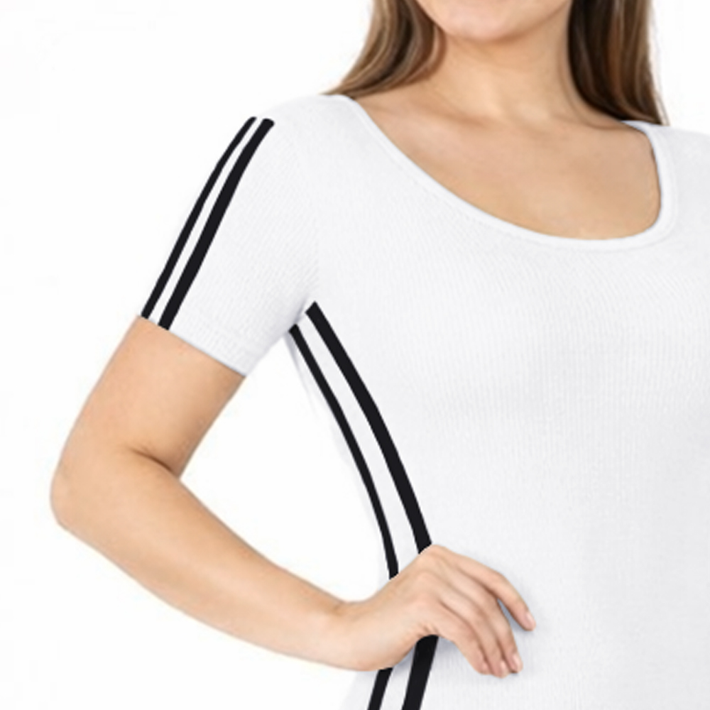 VESTIDO RAYADO MANGA CORTA AMARRE ATRAS RIB GRUESO TIC-16 COLOR PERLA - 4