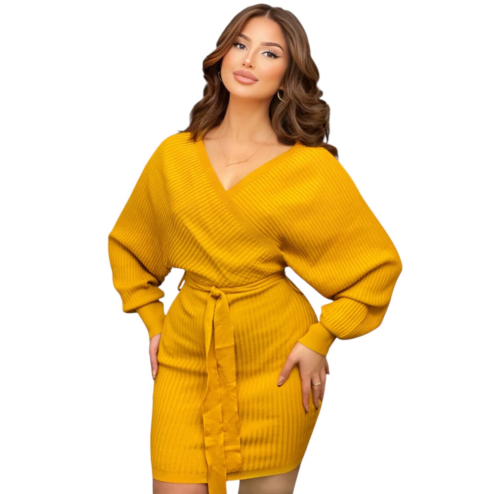 VESTIDO MURCIELAGO ML INCLUYE LAZO PARA AMARRAR TIC-22 COLOR AMARILLO - 5