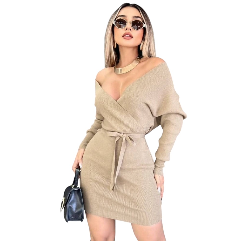 VESTIDO MURCIELAGO ML INCLUYE LAZO PARA AMARRAR TIC-22 COLOR BEIGE - 1