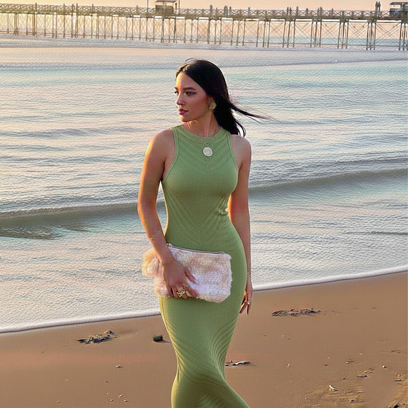VESTIDO HILO TRANSLUCIDO M.CERO 359-26 COLOR VERDE - 1