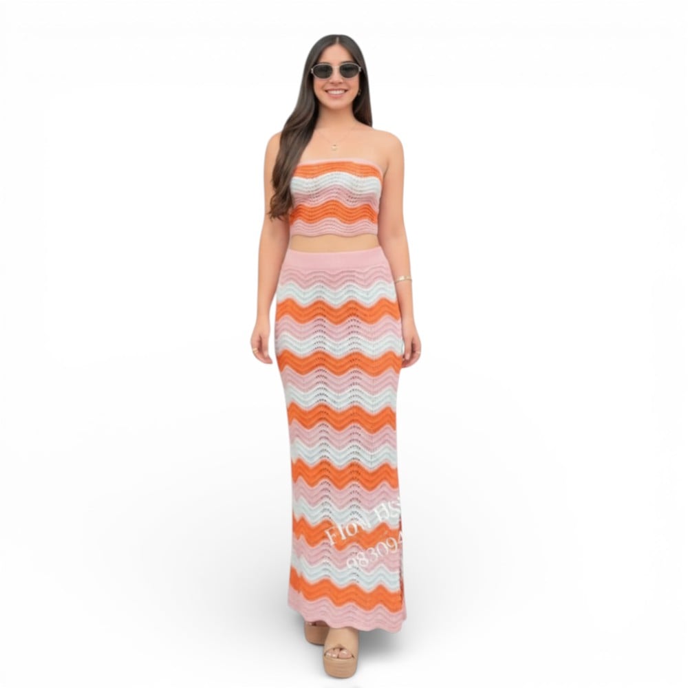 CONJUNTO MUJER HILO TEJIDO BEELA MAXI 463-30 COLOR NARANJA - 1