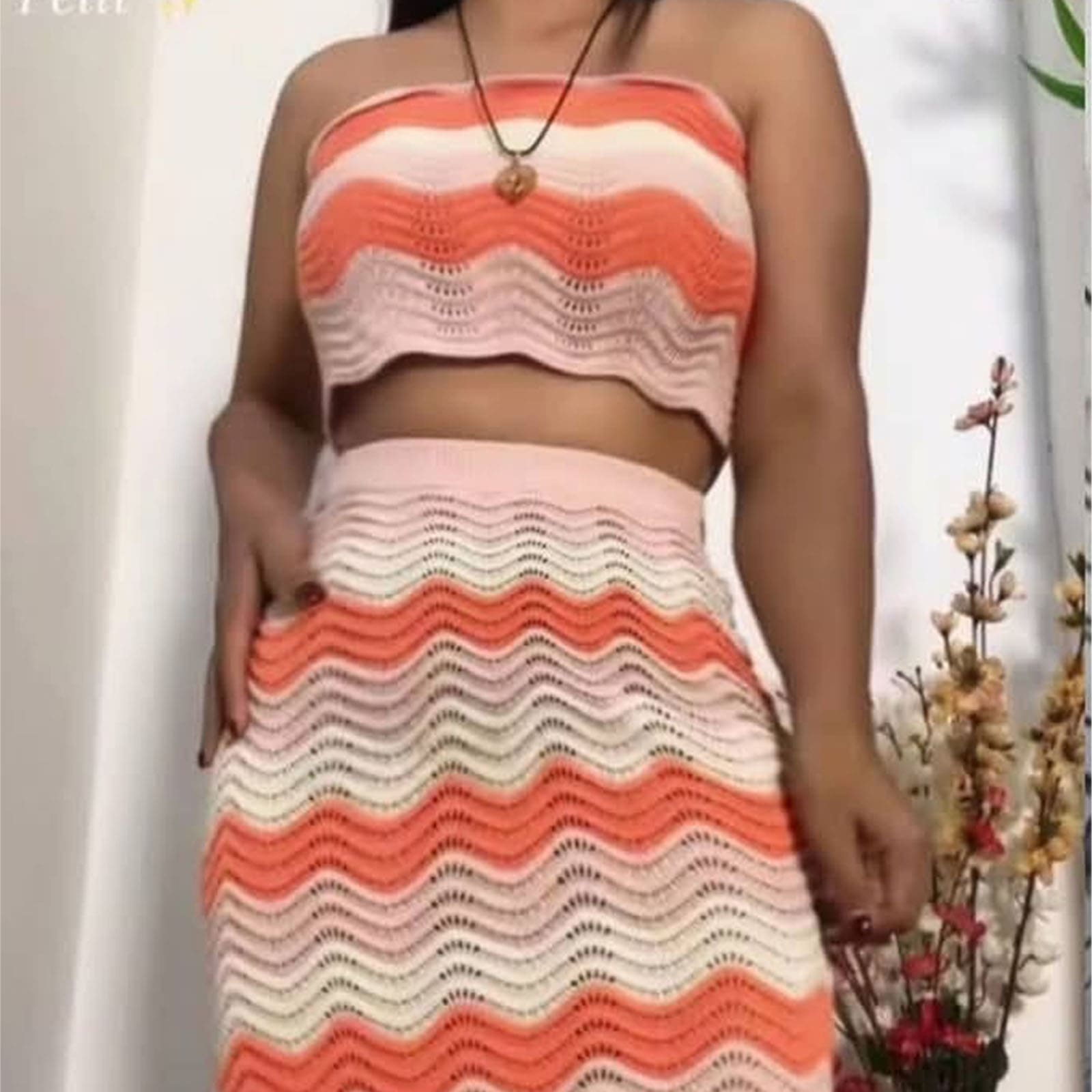 CONJUNTO MUJER HILO TEJIDO BEELA MAXI 463-30 COLOR NARANJA - 2