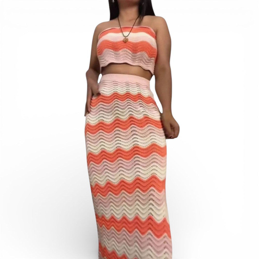 CONJUNTO MUJER HILO TEJIDO BEELA MAXI 463-30 COLOR NARANJA - 4