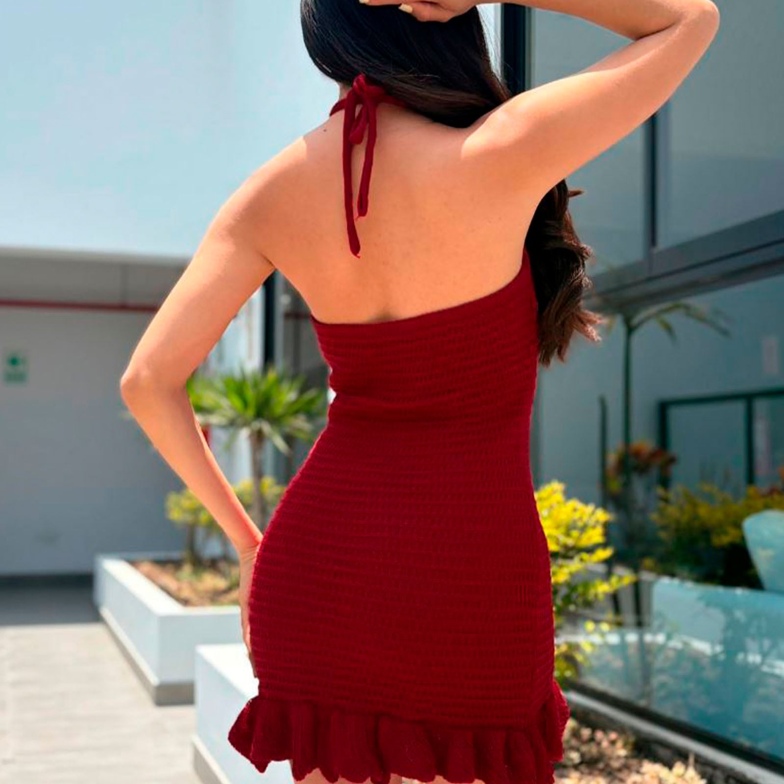 VESTIDO HILO MINI FALDA 359-22 COLOR VINO - 3