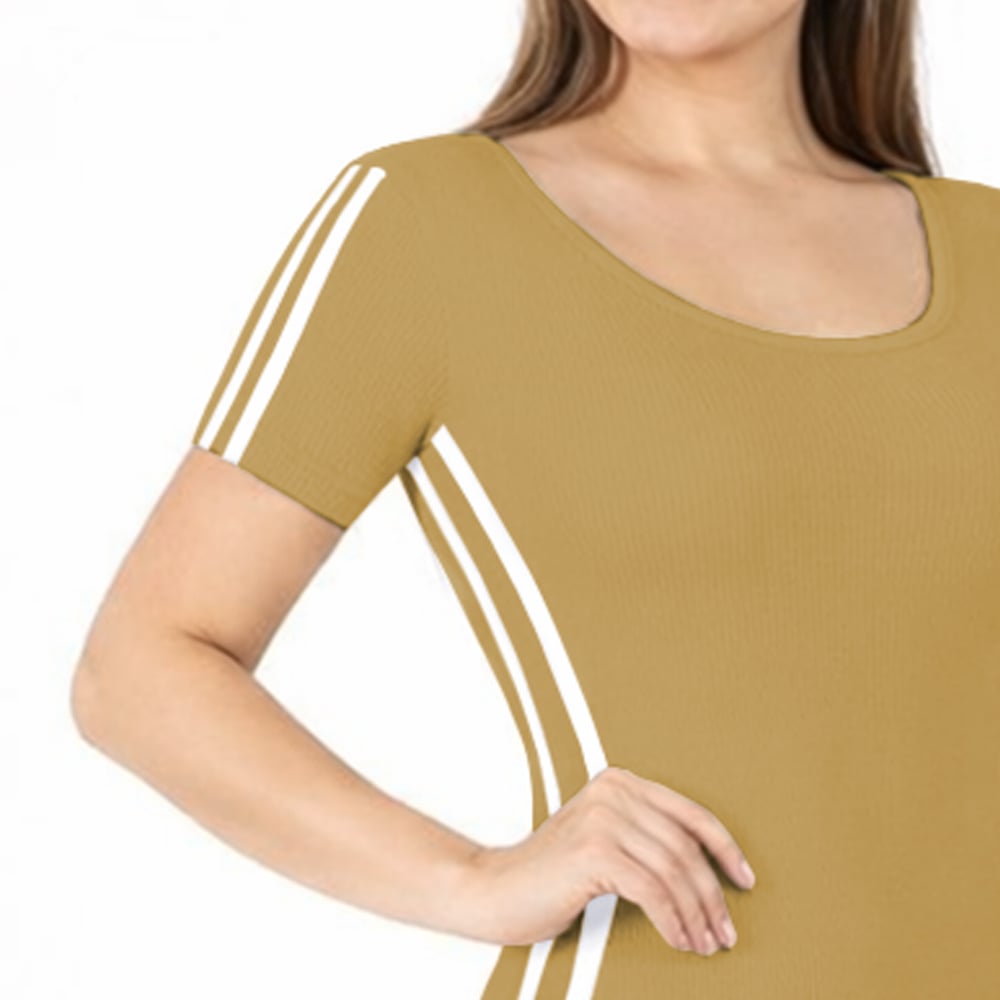 VESTIDO RAYADO MANGA CORTA AMARRE ATRAS RIB GRUESO TIC-16 COLOR CAMELLO - 2