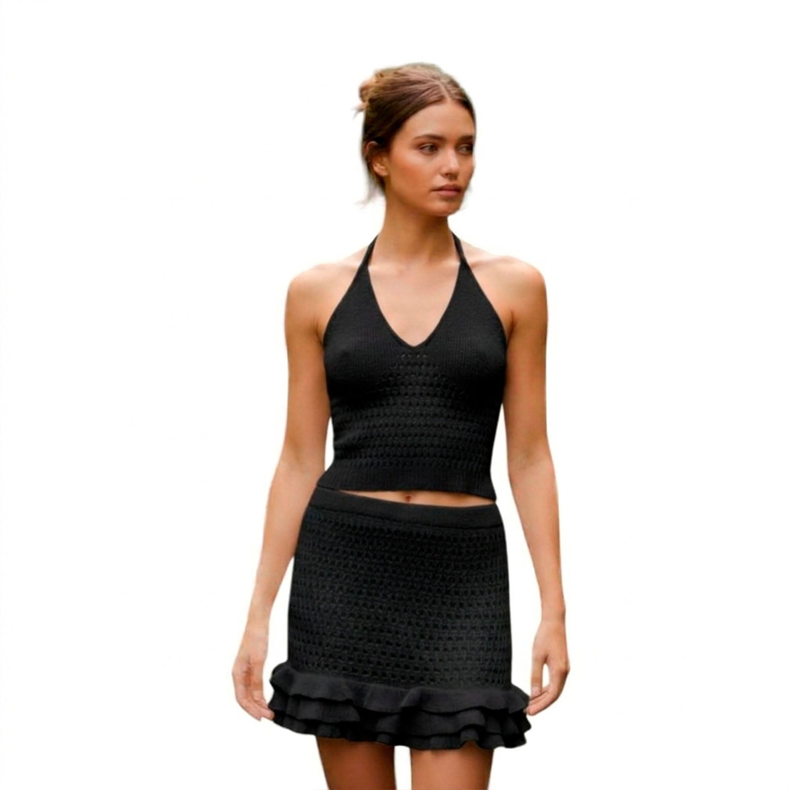 CONJUNTO MUJER TOP HALTER HILO ALGODON 358-26 COLOR NEGRO - 1