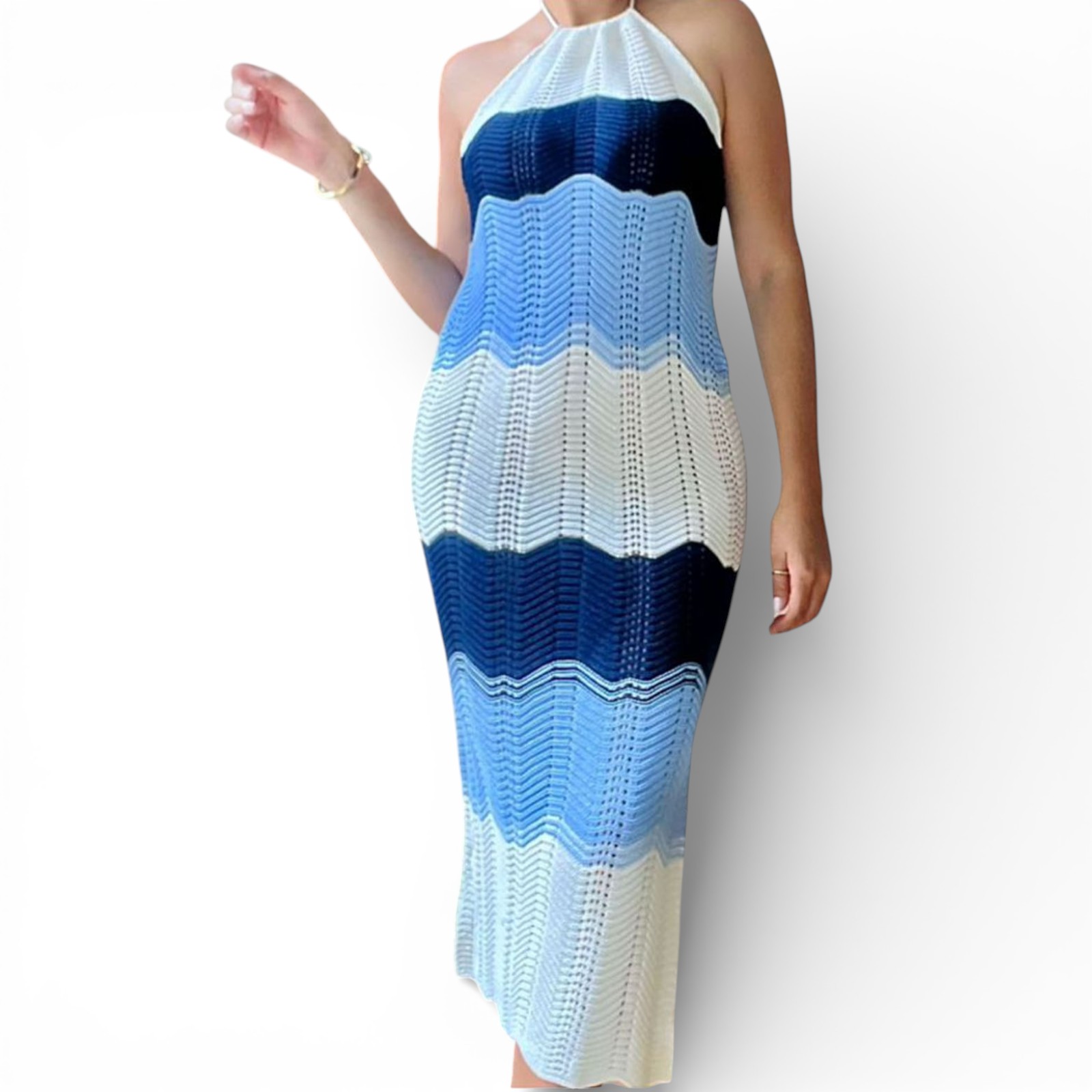 VESTIDO HILO OLAS 359-28 COLOR AZUL - 1