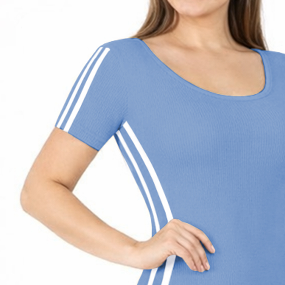 VESTIDO RAYADO MANGA CORTA AMARRE ATRAS RIB GRUESO TIC-16 COLOR ACERO - 3