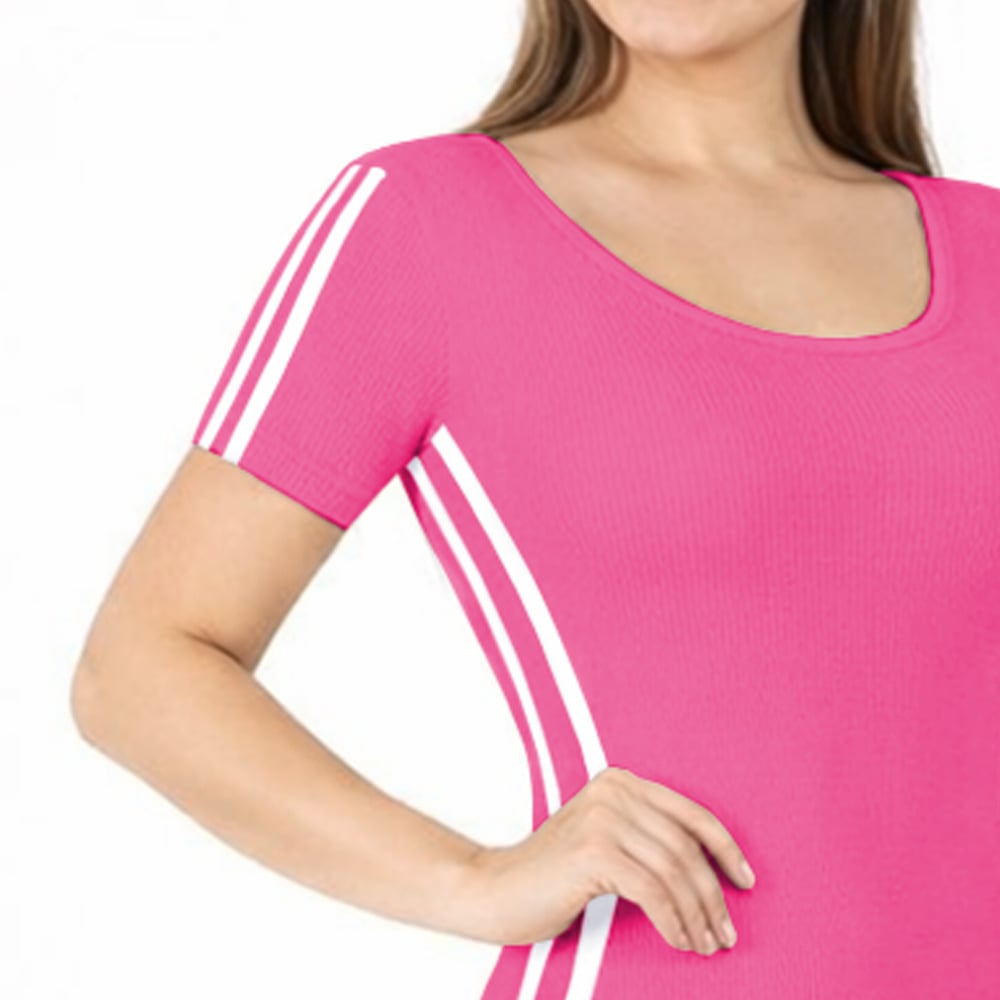 VESTIDO RAYADO MANGA CORTA AMARRE ATRAS RIB GRUESO TIC-16 COLOR CHICLE - 2