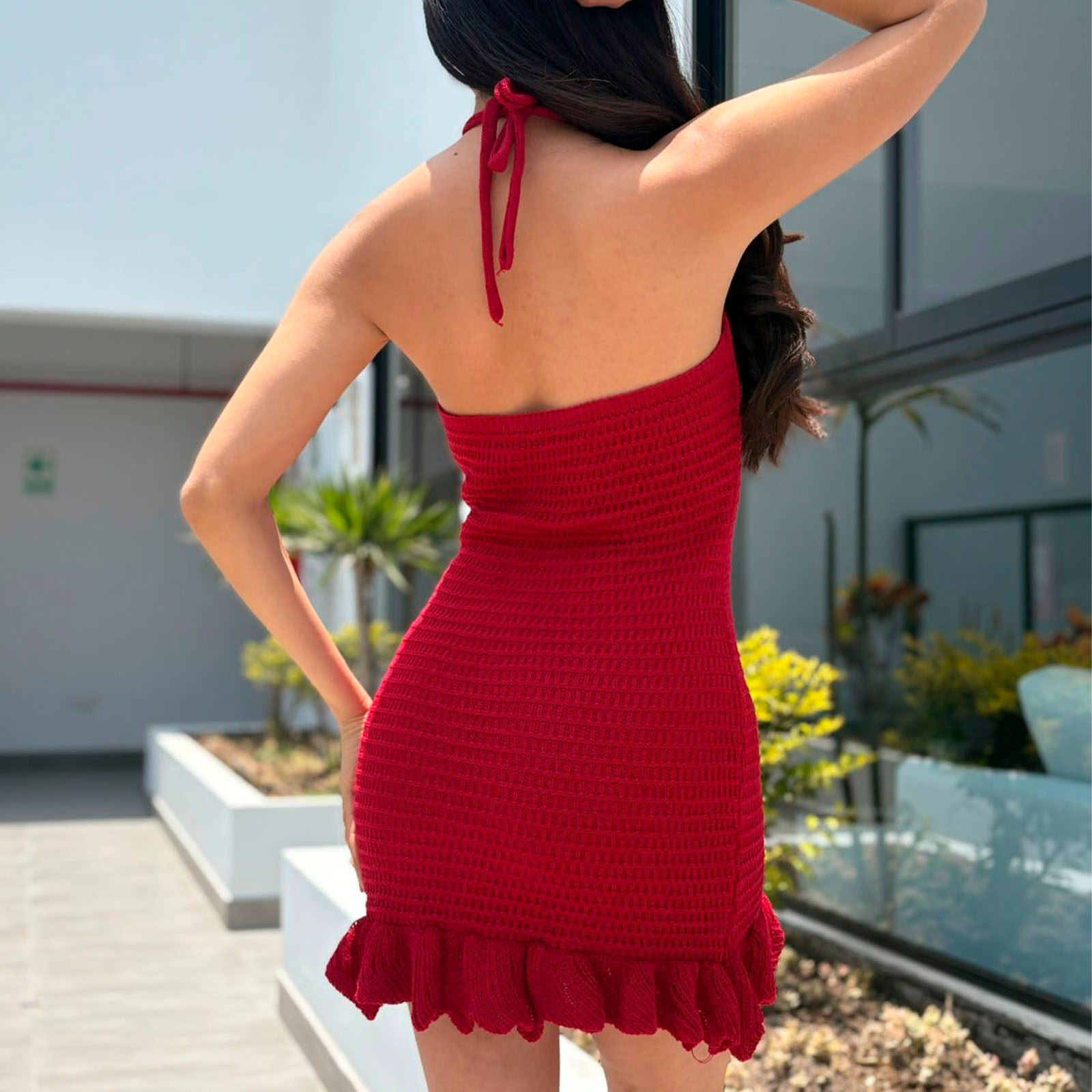 VESTIDO HILO MINI FALDA 359-22 COLOR ROJO - 3