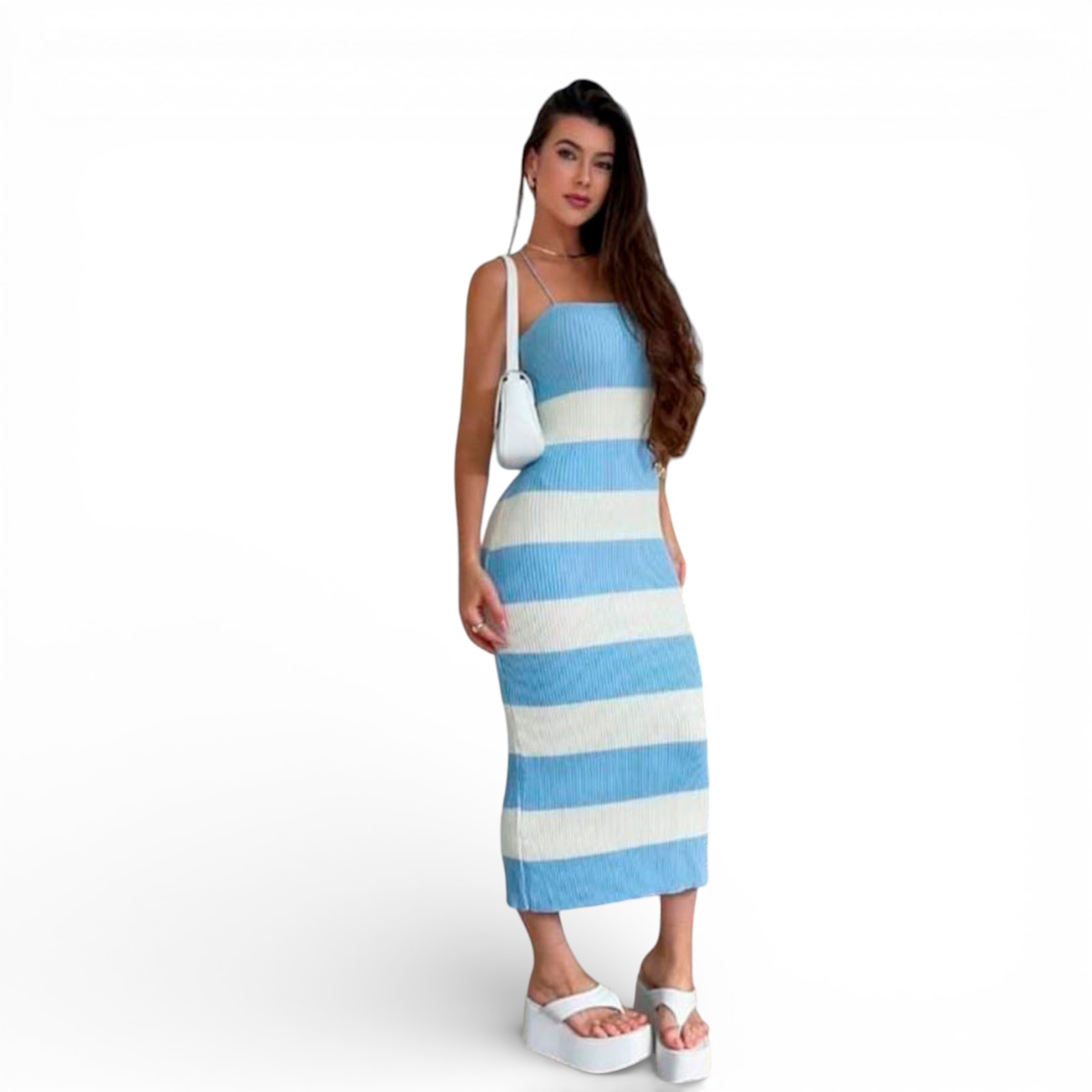 VESTIDO AMARRE EN LA ESPALDA HILO MAXI 463A-22 COLOR CELESTE - 1