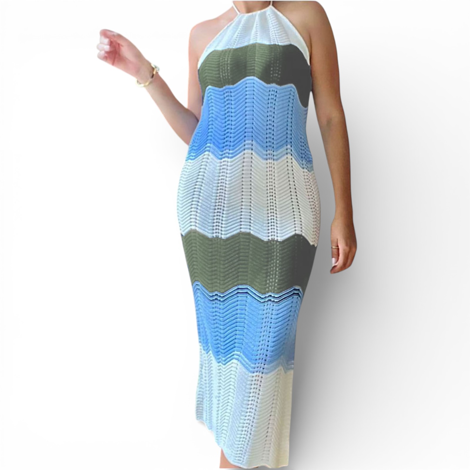 VESTIDO HILO OLAS 359-28 COLOR OLIVO - 1