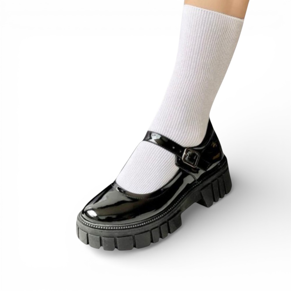 ZAPATO NIÑA ESCOLAR CONFORD CHAROL TACO 5 12995C-55 COLOR NEGRO - 1
