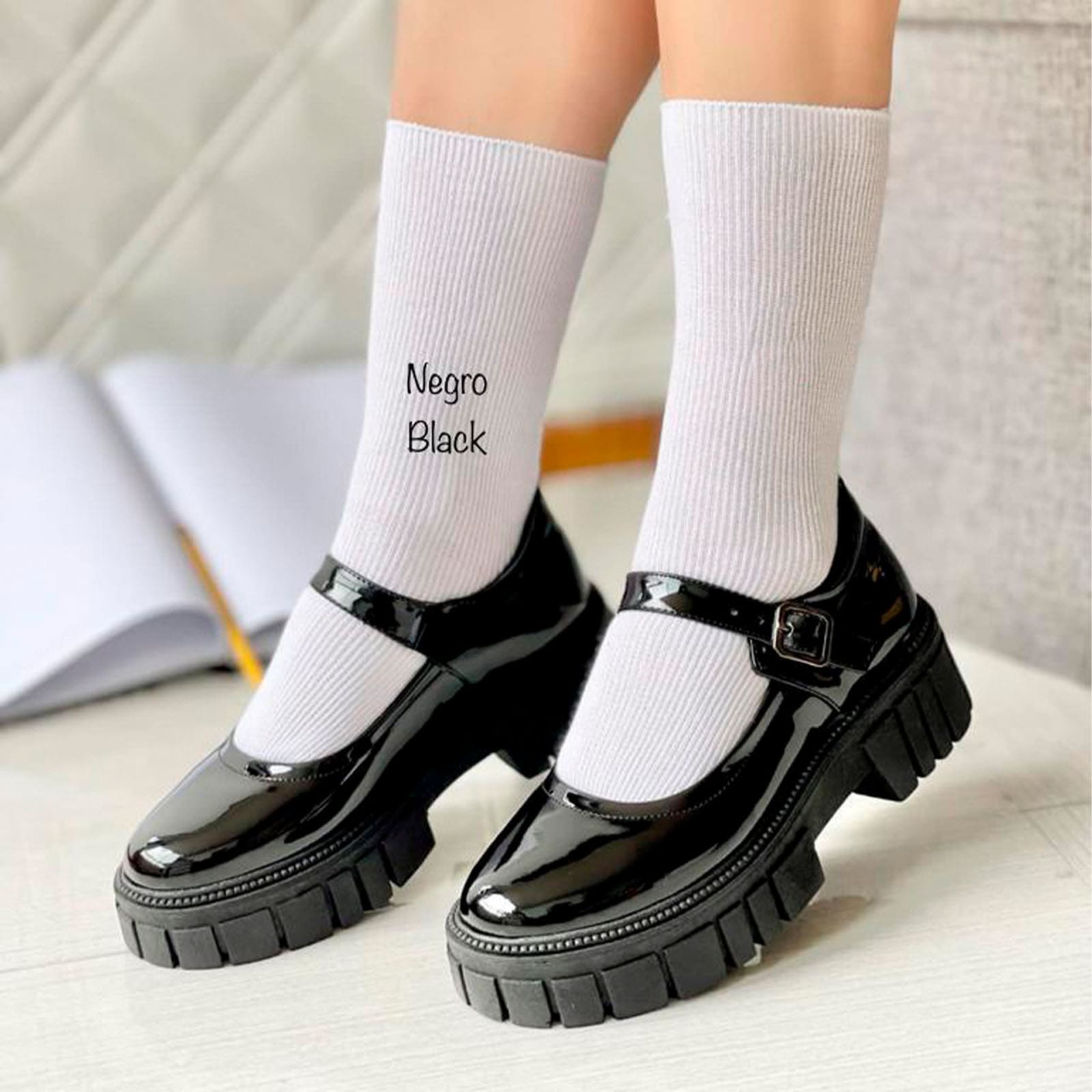 ZAPATO NIÑA ESCOLAR CONFORD CHAROL TACO 5 12995C-55 COLOR NEGRO - 3
