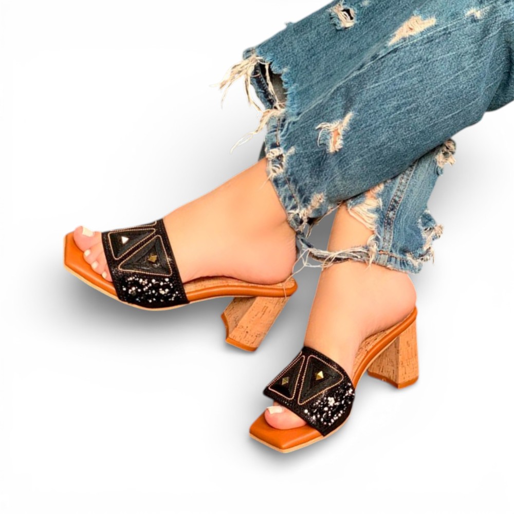 SANDALIA MUJER SUECO GRABADOS 2086L-58 ALTO X7 COLOR NEGRO - 4